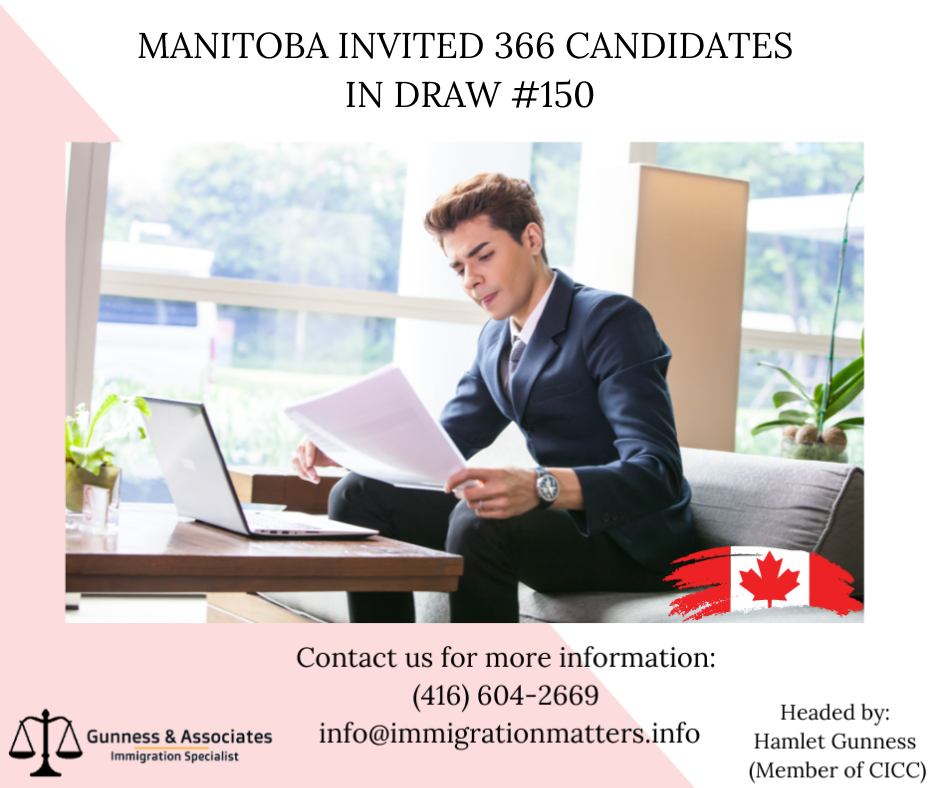 366 Candidates were invited to Manitoba Draw 150 on July 14, 2022, Manitoba held a new invitation round in the Manitoba Provincial Nominee Program (MPNP) and Manitoba invited. In round #150, MPNP issued 293 Letters of Advice to Apply (LAA) in the Skilled Workers in Manitoba stream. The minimum score to get the LAA in this category was 699 points, 74 points fewer compared to the previous draw. In the Skilled Workers Overseas stream, Manitoba issued 33 LAAs. The lowest score in the SWO category was 715 points, 4 points more than in the previous round. In addition, Manitoba invited 40 candidates in the International Education Category. In total, Manitoba issued LAAs to 366 candidates, including 55 Express Entry candidates. MPNP has invited 3,455 candidates in 2022, and 648 of them received invitations in the Express Entry. Get a free Canada Assessment Form Overview of the Manitoba Draw 150 On July 14, 2022, 366 applicants received invitations to the Manitoba Provincial Nominee Program (MPNP) in round #150. Manitoba sends out invites in 3 streams of MPNP: Skilled Workers in Manitoba Number of Letters of Advice to Apply issued: 293 Ranking score of lowest-ranked candidate invited: 699 International Education Stream Number of Letters of Advice to Apply issued: 40 Skilled Workers Overseas stream Number of Letters of Advice to Apply issued: 33 who were invited directly by the MPNP under a Strategic Recruitment Initiative Ranking score of lowest-ranked candidate invited: 715 Of the 366 Letters of Advice to Apply issued in this draw, 55 were issued to candidates who declared a valid Express Entry ID and job seeker validation code. Every newcomer is welcome to settle in Manitoba’s friendly towns and cities. You can enjoy all that the province has to offer, including: help newcomers who want to: - start a new business -find a good job -settle into a new life in Manitoba a strong economy offering many jobs more than 200 languages are spoken in different parts of the province (English is the official language) To get an up to date immigration news Click here. If you are interested in applying for one of the programs in Manitoba, MPNP, you can contact an immigration specialist at Gunness & Associates. Tel: (416) 604-2669 Email: info@immigrationmatters.info All rights reserved ©2022 Gunness & Associates