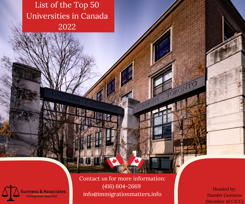 List of the Top 50 Universities in Canada 2022
