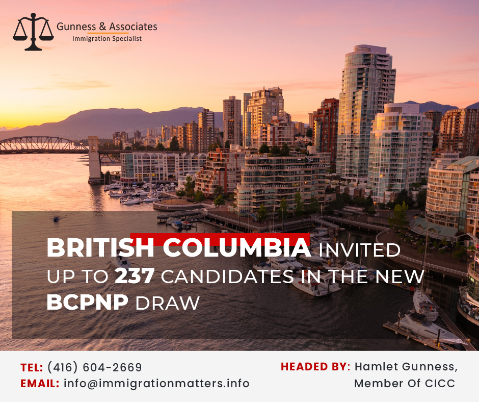 British Columbia invited up to 237 candidates in the new BC PNP Skills Immigration draw on February 14, 2023, British Columbia issued new invitations in the Skilled Worker – International Graduate categories of the British Columbia Provincial Nominee Program (BCPNP). In the Tech-targeted draw, BC issued 183 invitations with a minimum score of 83 points. In the Childcare-targeted draw for early childhood educators (NOC 42202), the province invited 29 candidates who scored 55 points. In the Healthcare-targeted draw, the province issued 20 invitations. Additionally, fewer than 5 invitations have been issued for other priority occupations (NOCs 31103, 32104). The province invited up to 237 candidates with a score of 55-83 points. Including this draw, in 2023, British Columbia has already issued 1,604 invitations. BC PNP Skills Immigration invitations details British Columbia skills immigration invitations details in the new BC PNP draw that was held on February 14, 2023, can be found in the table below: Date Number of Invitations Stream Minimum Score Description February 14, 2023 183 Skilled Worker, International Graduate (includes EEBC option) 83 Tech-Targeted Draw February 14, 2023 29 Skilled Worker, International Graduate (includes EEBC option) 55 Targeted draw: Childcare: Early childhood educators and assistants (NOC 42202) February 14, 2023 20 Skilled Worker, International Graduate (includes EEBC option) 55 Healthcare-targeted draw February 14, 2023