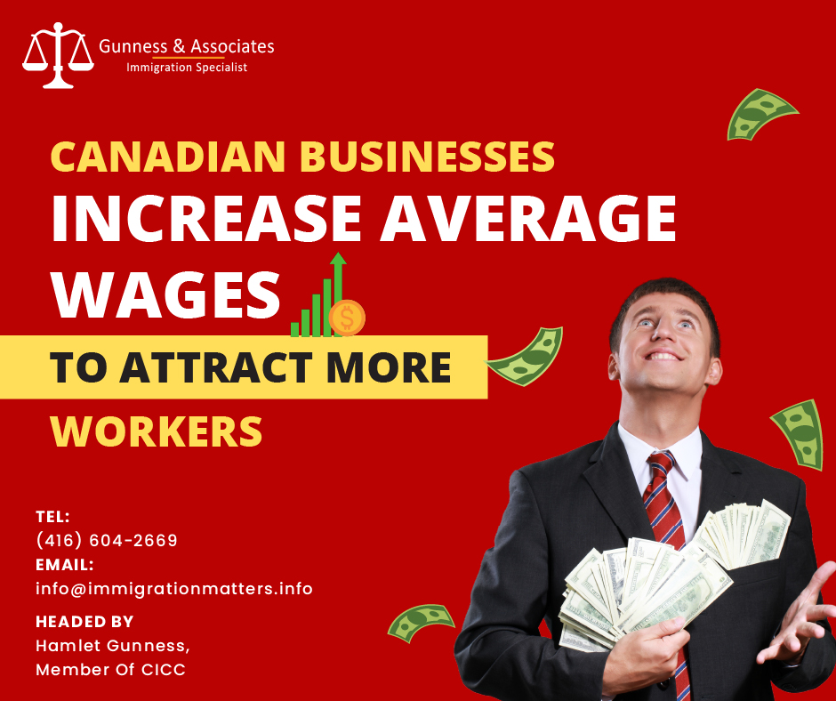 Canadian businesses increase average wages to attract more workers due to the severe labor shortages, Canadian employers offer higher wages to employees to attract more workers. In 2022, average wages increased by 3.4 percent to hit $1,173.90 weekly. With the labor market in Canada being so competitive, foreign nationals have a unique chance to seize this opportunity and gain permanent residency through the numerous economic immigration programs. According to the latest update from Statistics Canada, job vacancies stayed high in December, with overall job vacancies at 848,800. While the number of job vacancies in transportation, warehousing, finance, and insurance declined, healthcare and social assistance experienced a surge in open positions. Canadian businesses increase average wages in the following sectors: Industries that produce products and services Health care and social assistance Finance and insurance Construction Payroll Employment in Goods and Service producing sectors: In December, the services-producing sector increased payroll employment by 72,400 (+0.5%). Payroll employment in the goods sector increased by 13,600 (+0.4%), Health care and social assistance payroll employment increase: Health care and social assistance payroll employment increased by 26,500 (+1.2%) in December. This was the fourth consecutive month of increase. Seven provinces increase in payroll employment in this industry in December 2022, with Quebec (+8,800; +1.7%), Ontario (+5,600; +0.7%), British Columbia (+4,600; +1.5%), and Alberta (+3,800; +1.6%) taking the lead. There was a small decline in Newfoundland and Labrador (-100; -0.3%). General medical and surgical hospitals have seen the biggest rise (+6,900; +1.2%), followed by outpatient care centers (+3,700; +2.3%), and individual and family services (+3,100; +1.7%). These three industries made up about 40% of total payroll employment in the sector. Payroll employment in the finance and insurance sector: With continued month-over-month growth in the industry, payroll employment in the finance and insurance sector increased by 13,800 (+1.7%) in December, capping off 2022. Payroll employment in the industry increased on a yearly basis by 59,000 (+7.6%) in December. Gains from month to month were centered in Ontario (+6,700; +1.7%) and Quebec (+4,800; +2.8%) in December. On a national level, payroll employment increased in 7 out of the 11 industries in the sector in December, with insurance carriers (+4,100; +2.6%), agencies, brokerages, and other insurance-related businesses (+2,400; +2.5%), and intermediation and brokerage of securities and commodity contracts (+2,100; 4.0%) leading the way. Increases construction payroll employment: Construction payroll employment rose for the fourth straight month in December (+11,500; +1.0%), bringing the year-to-date increases to 40,600 (+3.6%) since September. Alberta (+2,500; +1.4%) and Ontario (+4,800; +1.2%) registered the biggest monthly gains in construction in December. Highway, street, and bridge construction (+2,700; +4.9%), foundation, structure, and building contractors (+2,600; +1.9%), and building machinery contractors (+2,100; +0.7%) all led to the sector's monthly gains nationally. The only sector to experience a month-over-month decline in December was residential building construction (-2,400; -1.4%), which coincided with a 2.1% decline in residential building investments during the same month. Average wages increased by 3.4% Average weekly wages increased by 3.4% to $1,174 in December on an annual basis, which is less than the 4.0% growth recorded in November. The largest proportional increase in average weekly earnings was reported in the: Newfoundland and Labrador (+6.7%, to $1,177), New Brunswick (+4.6%, to $1,078) and Quebec (+4.5%, to $1,130). Job vacancies up in health care and social assistance In December, there were 149,800 job vacancies in the health care and social assistance sectors, an increase of 18,200 (+13.8%) that more than recorded for the drop in November (-19,400; -12.8%). Since the start of the pandemic, job openings in the sector have more than doubled, accounted 17.7% of all vacancies in December, up from 13.6% in February 2020. From February 2020 to December 2022, payroll employment in social assistance and health care increased as well, but at a much slower rate. As a consequence, the sector's job vacancy rate increased from 3.5% in February 2020 to 6.2% in December, which was the third-highest of all sectors. 5 top sectors for job vacancies Job vacancies held steady in 14 sectors in December, including 5 sectors that together accounted for nearly half (49.0%) of all vacancies in the month: accommodation and food services (108,800 job vacancies); retail trade (100,200); construction (77,400); manufacturing (71,700); and professional, scientific, and technical services (58,100). Want to know more details about “Canadian businesses increase average wages to attract more workers” you can contact one of our immigration specialists at Gunness & Associates. Tel: (416) 604-2669 Email: info@immigrationmatters.info Gunness & Associates has helped thousands of people successfully immigrate to Canada with their families. Our skilled and experienced immigration experts have the expertise to accurately examine your case and advise you on the best method of proceeding to best serve your needs. For honest and straightforward advice, contact the experts at Gunness & Associates. Get a free Assessment Join our newsletter and get up-to-date immigration news Click here All rights reserved ©2022 Gunness & Associate