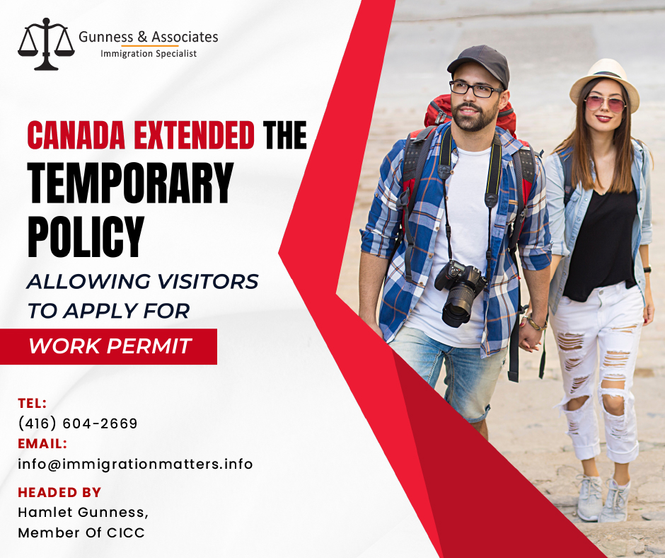 Canada extended the temporary policy allowing visitors to apply for work permits on February 28, 2023, the Government of Canada extended the temporary policy allowing visitors to Canada to apply for a work permit. Having a valid job offer, foreign nationals who are in Canada as visitors can apply for a work permit without leaving the country. Visitors with a work permit within the last 12 months can also apply for an interim work authorization to continue working in Canada. This temporary public policy has been extended by an additional two years and will remain in effect until February 28, 2025. Eligibility Requirements for the temporary policy for Visitors in Canada Eligibility requirements for visitors to apply for an employer-specific work permit are: have a valid visitor status in Canada at the time of submitting the application; intend to work for the employer and occupation specified by the LMIA or LMIA-exempt offer of employment included in their work permit application submitted under the public policy; submit an application for an employer-specific work permit before February 28, 2025; has remained status since submitting their application and intends to maintain it for the duration of the time that their work permit application is being processed in Canada. A former holder of a work permit who converted to visitor status may also be eligible for temporary work authorization if they meet the following requirements in addition to meeting the requirements for the work permit: have maintained a valid temporary resident status in Canada at the time of submitting their work permit application; held a valid work permit for the 12 months prior to the date on which they submitted their application for a work permit under this public policy, even though they are only visiting at the time; intend to apply for a work permit under the public policy and to work for the employer and in the occupation specified in the LMIA or LMIA-exempt offer of employment; have used the IRCC Web form to apply to IRCC for the interim authorization to work in accordance with this public policy; and have requested that the authorization to work be applicable while their application for a work permit is being processed. Objectives of the Temporary Policy This temporary policy will allow eligible foreign individuals who hold valid temporary resident status as visitors to apply from inside Canada for a work permit that is supported by a job offer exempt eligible foreign nationals from the requirement that a work visa won't be granted if they don't meet certain temporary residence criteria. While a decision on their work permit application is pending, allow eligible former temporary foreign workers to work. Open Job positions in Canada Canada is facing a severe labor shortage even as the economy is expanding. By continuing this policy, foreign nationals who are in Canada on a visitor visa can work there without having to leave. This helps newcomers who might want to work and eventually move to Canada, as well as employers who have open positions. The most recent report on job openings from Statistics Canada reveals that there are currently more than 800,000 open positions in the country. The sectors with the highest vacancy rates include those supplying accommodation and food as well as healthcare. Want to know more details about “Canada extended the temporary policy allowing visitors to apply for work permits” you can contact one of our immigration specialists at Gunness & Associates. Tel: (416) 604-2669 Email: info@immigrationmatters.info Gunness & Associates has helped thousands of people successfully immigrate to Canada with their families. Our skilled and experienced immigration experts have the expertise to accurately examine your case and advise you on the best method of proceeding to best serve your needs. For honest and straightforward advice, contact the experts at Gunness & Associates. Get a free Assessment Join our newsletter and get up-to-date immigration news Click here All rights reserved ©2022 Gunness & Associate
